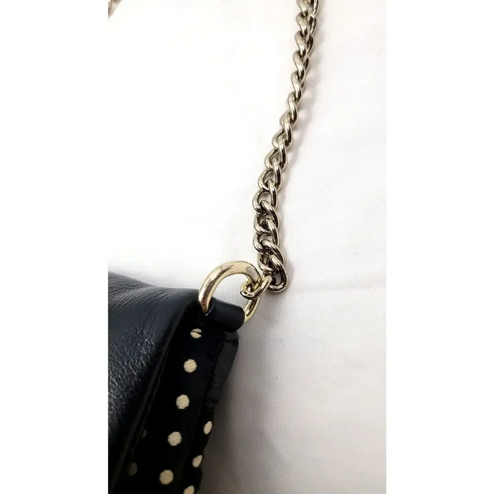 Kate Spade Polka Dot Foldover Crossbody Chain Bag Black White